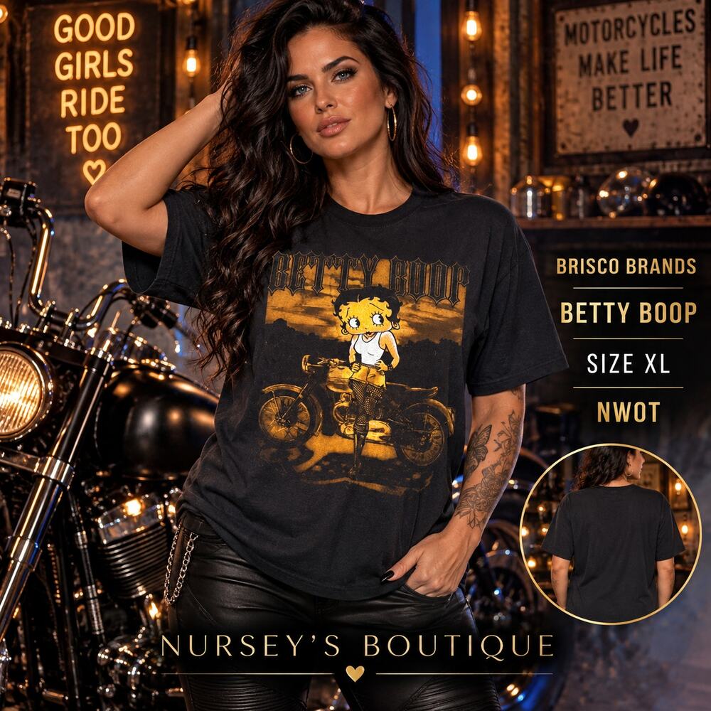Brisco Brands Betty Boop Motorcycle Biker Graphic Tee Black XL NWOT